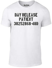 Men's White T-Shirt With a Day Release Patient Slogan Printed Design