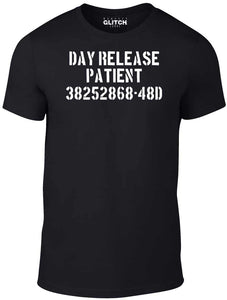 Men's Black T-Shirt With a Day Release Patient Slogan Printed Design