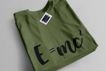 Military Green Mens T-shirt with E=MC Einsteins Equation Printed Design