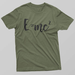 Military Green Mens T-shirt with E=MC Einsteins Equation Printed Design