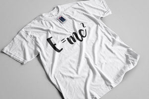 White Mens T-shirt with E=MC Einsteins Equation Printed Design