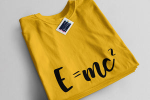 Yellow Mens T-shirt with E=MC Einsteins Equation Printed Design