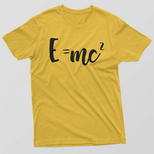 Yellow Mens T-shirt with E=MC Einsteins Equation Printed Design