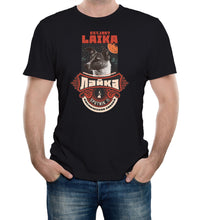 Mens Black Printed T-Shitrt with Image of Laika The First Dog in Space