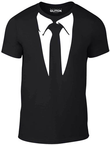 Men's Black T-Shirt With a White Suit Printed Design