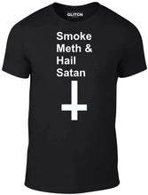 Men's Black T-Shirt With a Smoke Meth and Hail Satan Slogan Printed Design