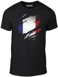 Men's Black T-Shirt With a Torn France Flag Printed Design