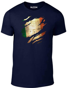 Men's Navy Blue T-Shirt With a Torn Ireland Flag Printed Design