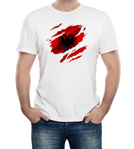 Reality Glitch Torn Albania Flag Mens T-Shirt