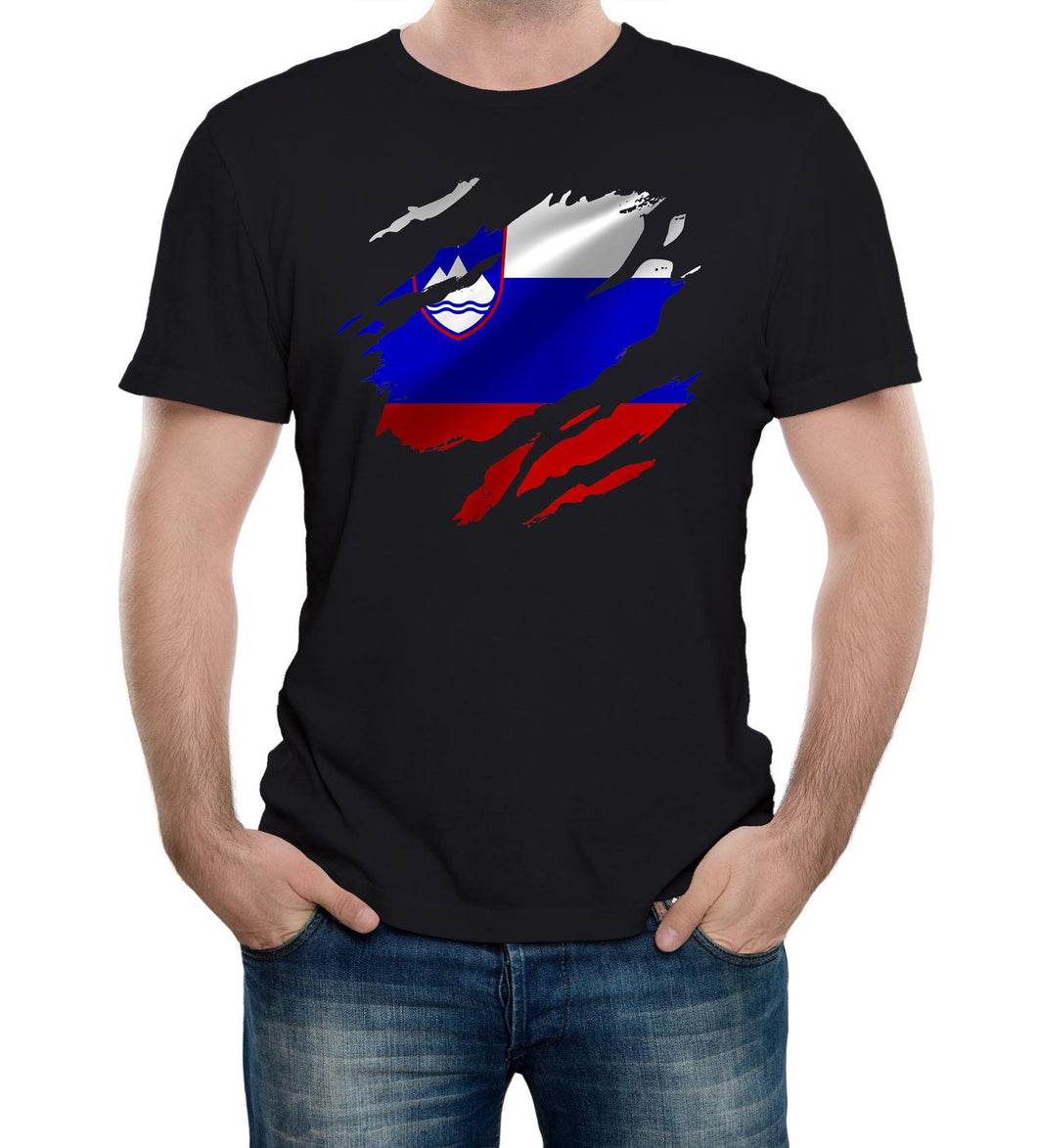 Reality Glitch Torn Slovenia Flag Mens T-Shirt