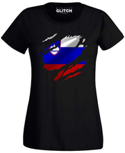 Reality Glitch Torn Slovenia Flag Womens T-Shirt