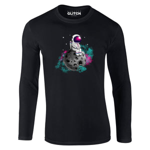 Reality Glitch Spaceman Moon Mens T-Shirt - Long Sleeve