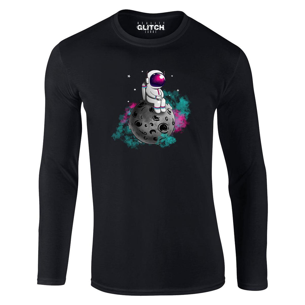 Reality Glitch Spaceman Moon Mens T-Shirt - Long Sleeve