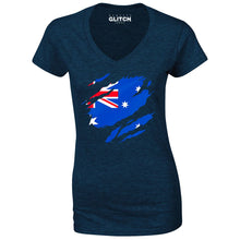 Reality Glitch Torn Australian Flag Womens T-Shirt - V-Neck
