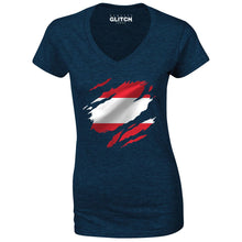 Reality Glitch Torn Austria Flag Womens T-Shirt - V-Neck