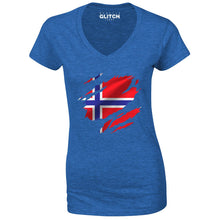 Reality Glitch Torn Norway Flag Womens T-Shirt - V-Neck