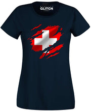 Reality Glitch Torn Switzerland Flag Womens T-Shirt