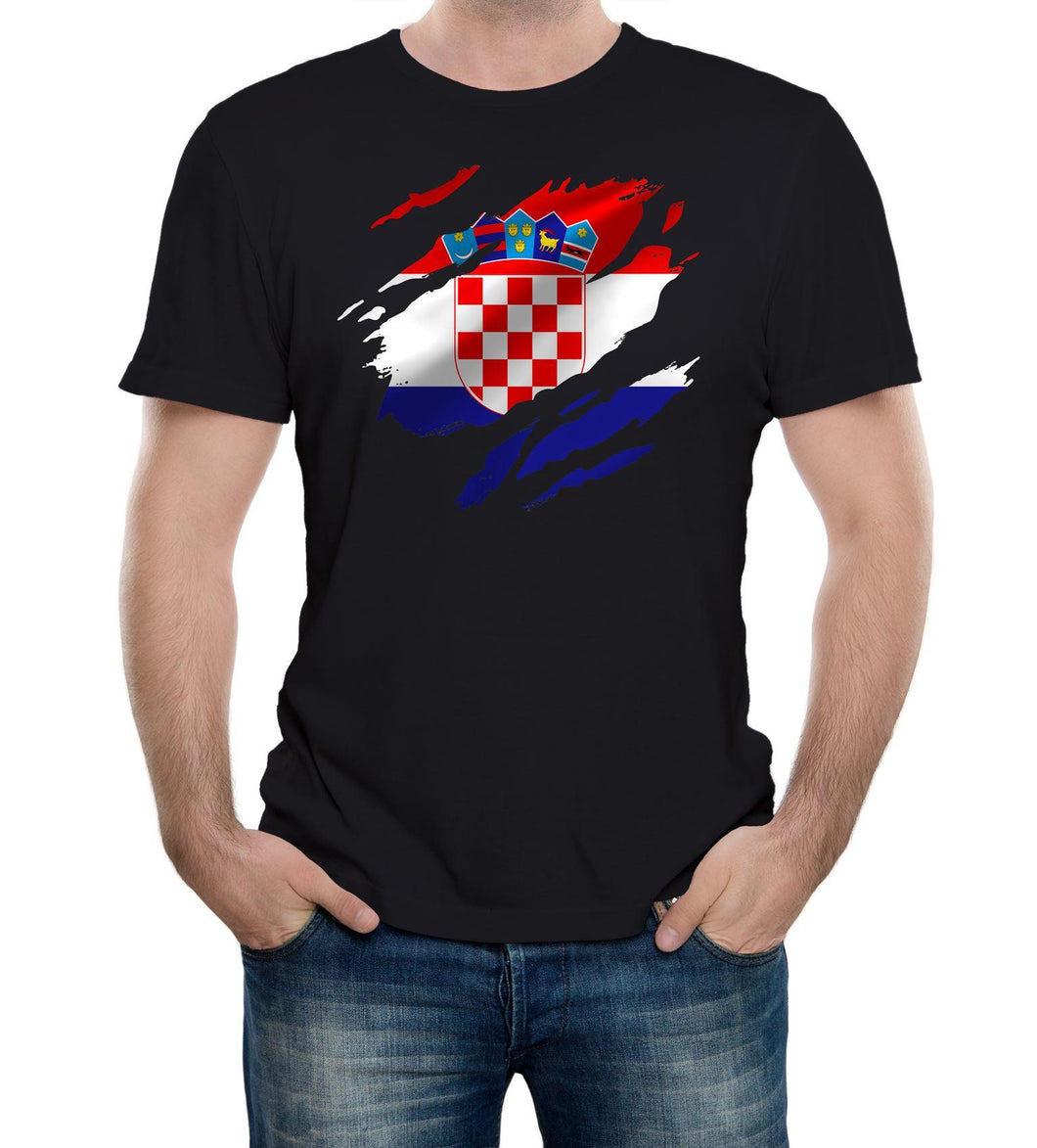 Reality Glitch Torn Croatia Flag Mens T-Shirt