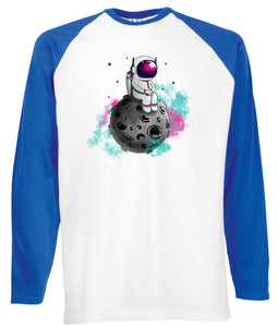 Reality Glitch Spaceman Moon Mens Baseball Shirt - Long Sleeve