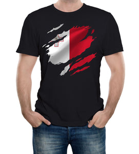 Reality Glitch Torn Malta Flag Mens T-Shirt