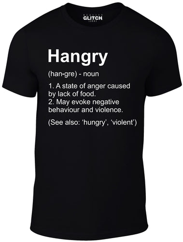 Men's Black T-Shirt With a Funny Slogan definition of being Hangry Printed Design