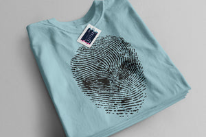 Men's Orange T-Shirt With a Alien's Face in the shape of a thumbprint printed design