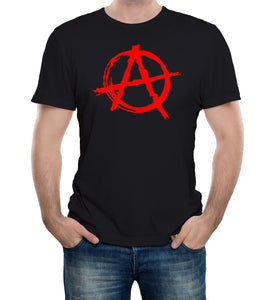 Men's Black T-Shirt With a Red Anarchy Symbol Printed Design