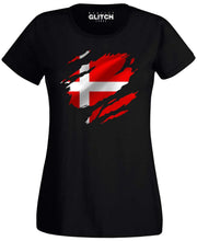 Reality Glitch Torn Denmark Flag Womens T-Shirt