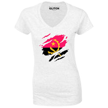 Reality Glitch Torn Angola Flag Womens T-Shirt - V-Neck