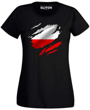 Reality Glitch Torn Poland Flag Womens T-Shirt