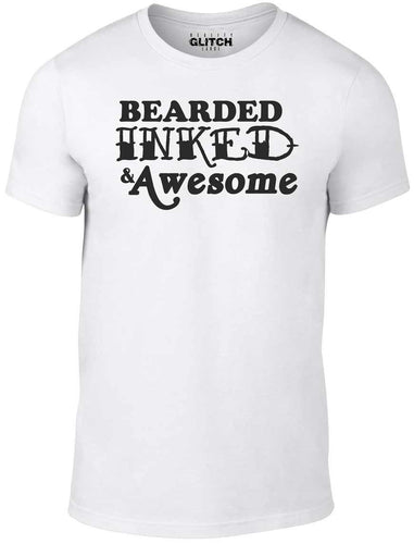 Men's White T-Shirt With a Bearded, Inked & Awesome Slogan Printed Design