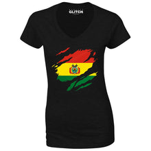 Reality Glitch Torn Bolivia Flag Womens T-Shirt - V-Neck