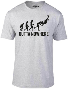 Men's Grey T-shirt With a Outta Nowhere Wrestling Printed Design