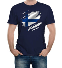 Reality Glitch Torn Finland Flag Mens T-Shirt