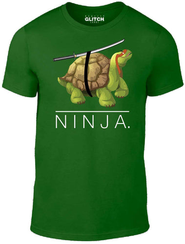 Men's Bottle Green T-Shirt With a Tortoise with a samurai sword on its back Printed Design