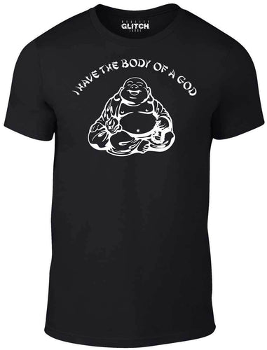 Men's Black T-Shirt With a I have the body of a god and image of a buddha Printed Design