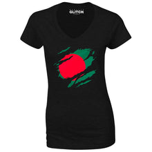 Reality Glitch Torn Bangladesh Flag Womens T-Shirt - V-Neck