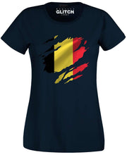 Reality Glitch Torn Belgium Flag Womens T-Shirt