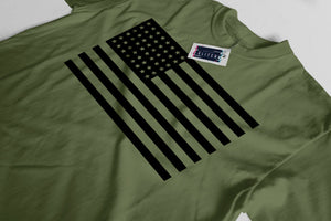 Men's Military Green T-Shirt With a Black US Flag Printed Design