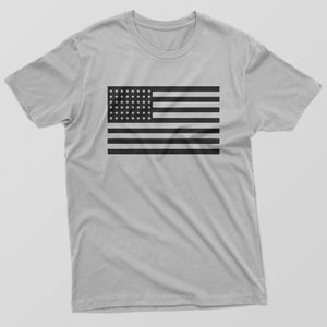 Men's Light Grey T-Shirt With a Black US Flag Printed Design