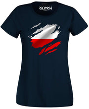 Reality Glitch Torn Poland Flag Womens T-Shirt