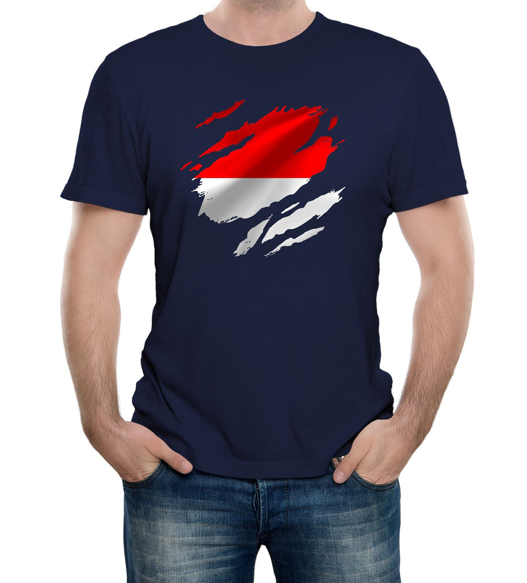 Reality Glitch Torn Monaco Flag Mens T-Shirt