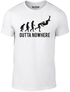 Men's White T-shirt With a Outta Nowhere Wrestling Printed Design