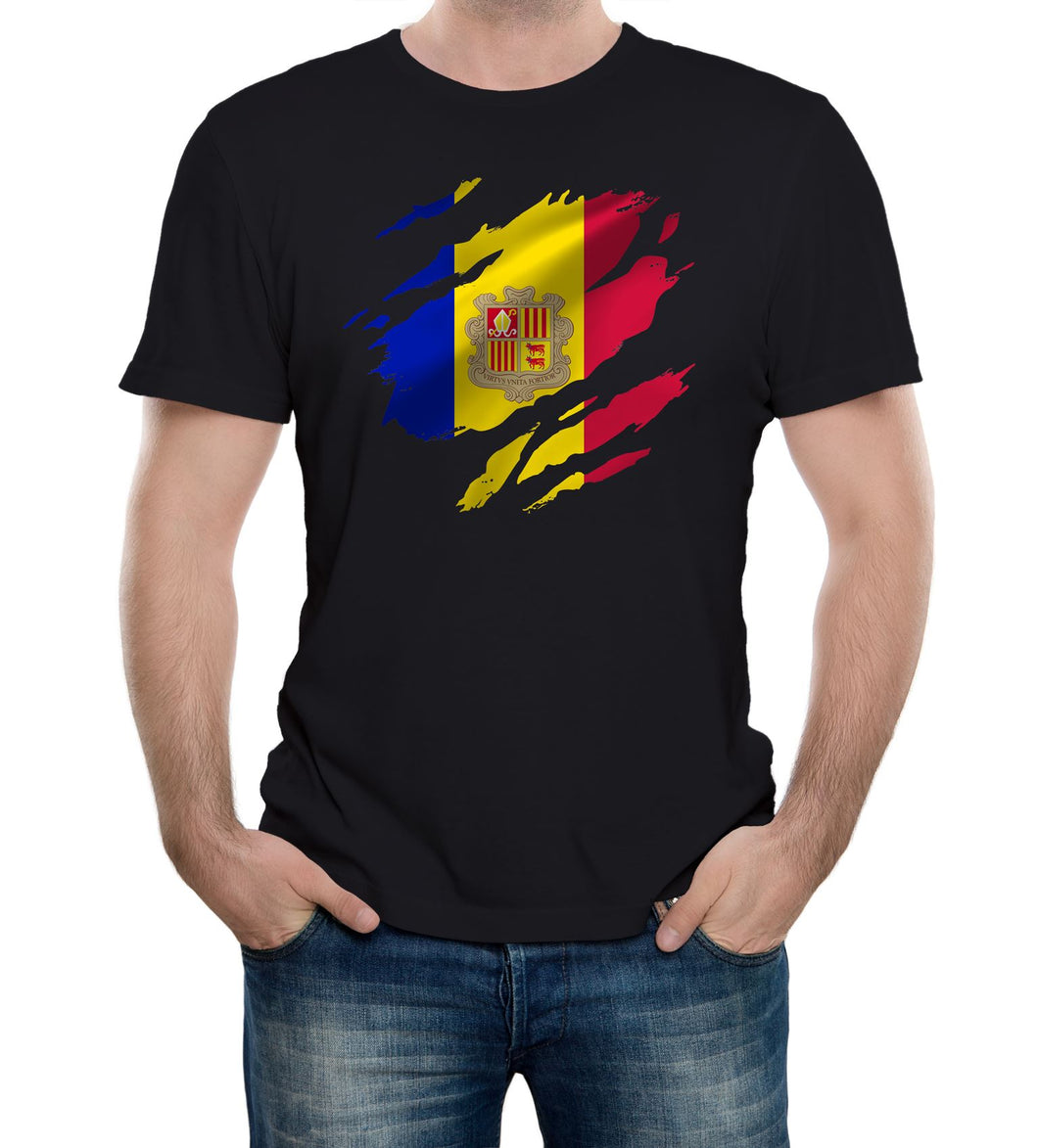 Reality Glitch Torn Andorra Flag Mens T-Shirt