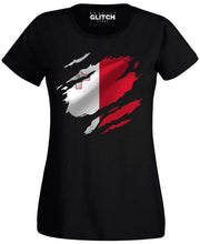 Reality Glitch Torn Malta Flag Womens T-Shirt