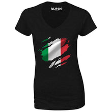 Reality Glitch Torn Italy Flag Womens T-Shirt - V-Neck