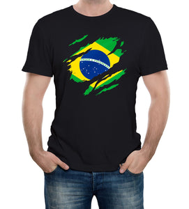 Reality Glitch Torn Brazil Flag Mens T-Shirt