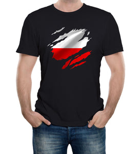 Reality Glitch Torn Poland Flag Mens T-Shirt