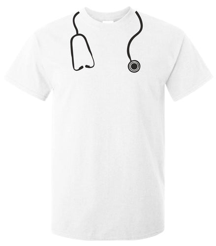 Men's White T-shirt With a stethoscope Printed Design