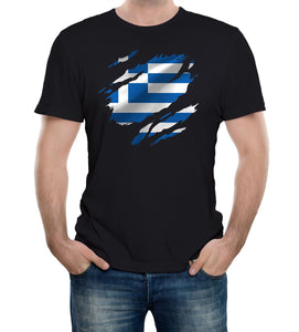 Reality Glitch Torn Greece Flag Mens T-Shirt